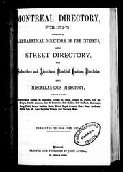 Cover of: Montreal directory for 1872-73 by 