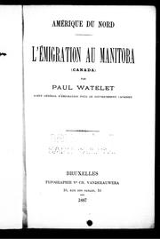 Cover of: L'émigration au Manitoba (Canada)