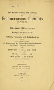 Cover of: Ein weiterer Beitrag zur Statistik des Echinococcus hominis in Pommern