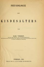 Cover of: Physiologie des Kindesalters