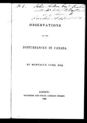 Cover of: Observations on the disturbances in Canada