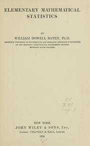 Cover of: Elementary mathematical statistics