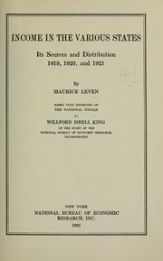 Cover of: Income in the various states by Maurice Leven