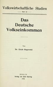 Cover of: Das deutsche Volkseinkommen by Erich Rogowski