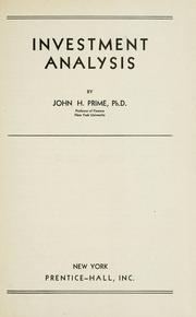 Cover of: Investment analysis by John Henry Prime