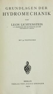 Cover of: Grundlagen der Hydromechanik by Leon Lichtenstein