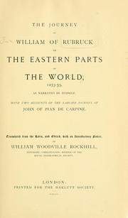 Cover of: The journey of William of Rubruck to the eastern parts of the world, 1253-55