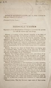 Cover of: Resolutions expressive of the determination of Georgia to prosecute the present war with the utmost vigor and energy.