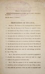 Cover of: Proposition of finance. by Confederate States of America. Congress. House of Representatives
