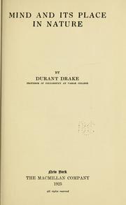 Cover of: Mind and its place in nature by Durant Drake