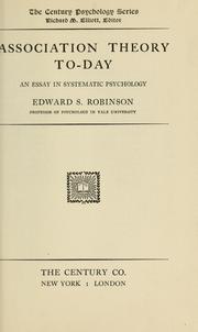 Cover of: Association theory to-day by Edward Stevens Robinson