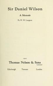 Cover of: Sir Daniel Wilson by H. H. Langton
