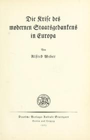 Cover of: Die Krise des modernen Staatsgedankens in Europa