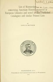 Cover of: List of manuscripts concerning American history preserved in European libraries and noted in their published catalogues and similar printed lists