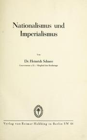 Cover of: Nationalismus und imperialismus by Schnee, Heinrich