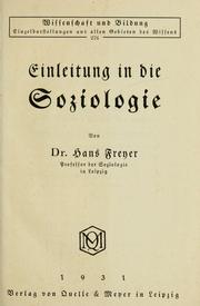 Cover of: Einleitung in die Sociologie by Hans Freyer