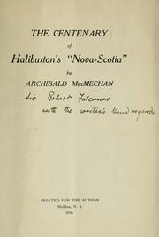 Cover of: The centenary of Haliburton's "Nova Scotia"