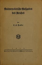 Cover of: Kulturpolitische aufgaben des Reiches