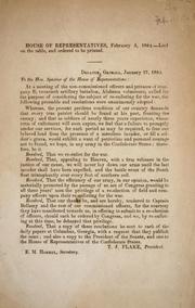 Cover of: [Resolutions transmitted] to the Hon. Speaker of the House of Representatives by Confederate States of America. Army. Alabama Artillery Battalion, 20th. Company B.