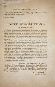 Cover of: Joint resolutions of the state of Texas.