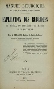 Cover of: Manuel liturgique à l'usage du Séminaire de Saint-Sulpice by A. Lerosey