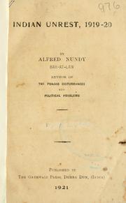 Cover of: Indian unrest, 1919-20 by Alfred Nundy