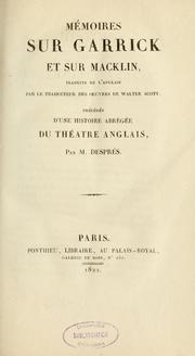 Cover of: Mémoires sur Garrick