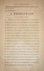 Cover of: A resolution upon the subject of peace.