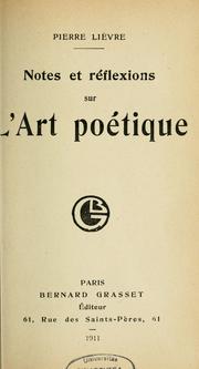 Cover of: Notes et réflexions sur l'art poétique