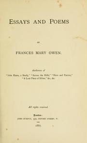 Cover of: Essays and poems by Frances Mary Owen. by Owen, Frances Mary.