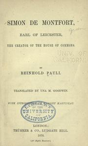 Cover of: Simon de Montfort, earl of Leicester by Reinhold Pauli