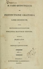 Cover of: De institutione oratoria: libri duodecim