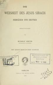 Cover of: Die Weisheit des Jesus Sirach by Rudolf Smend