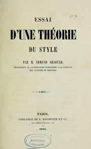 Cover of: Essai d'une théorie de style
