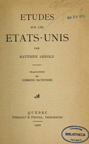 Cover of: Études sur les États-Unis by Matthew Arnold