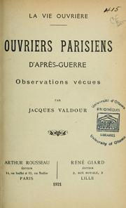 Cover of: Ouvriers parisiens d'après-guerre: observations vécues