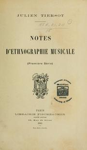 Cover of: Notes d'ethnographie musicale: Première série