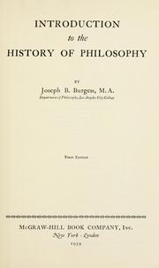 Cover of: Introduction to the history of philosophy | Joseph B. Burgess