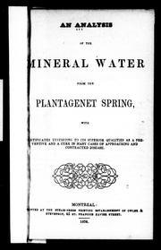 Cover of: An Analysis of the mineral water from the Plantagenet spring by 