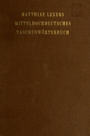 Cover of: Mittlehochdeutsches Taschenwörterbuch