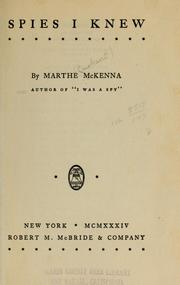 Cover of: Spies I knew by Marthe McKenna