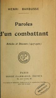 Cover of: Paroles d'un combattant: articles et discours (1917-1920)