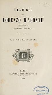 Cover of: Mémoires de Lorenzo D'Aponte, poète vénitien, collaborateur de Mozart