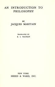 Cover of: An introduction to philosophy by Jacques Maritain