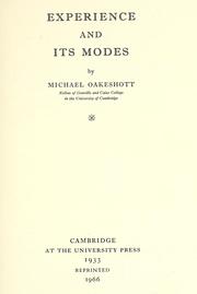 Cover of: Experience and its modes by Michael Joseph Oakeshott