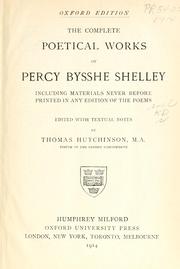 Cover of: The complete poetical works of Percy Bysshe Shelley by Percy Bysshe Shelley