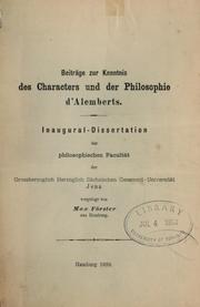 Cover of: Beiträge zur Kenntnis der Characters und der Philosophie d'Alemberts