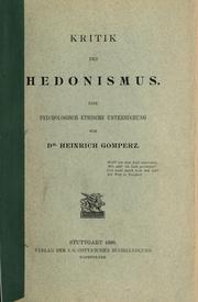 Cover of: Kritik des Hedonismus: Eine psychologisch-ethische Untersuchung