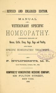 Cover of: Manual of veterinary specific homeopathy