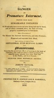Cover of: The danger of premature interment by Taylor, Joseph
